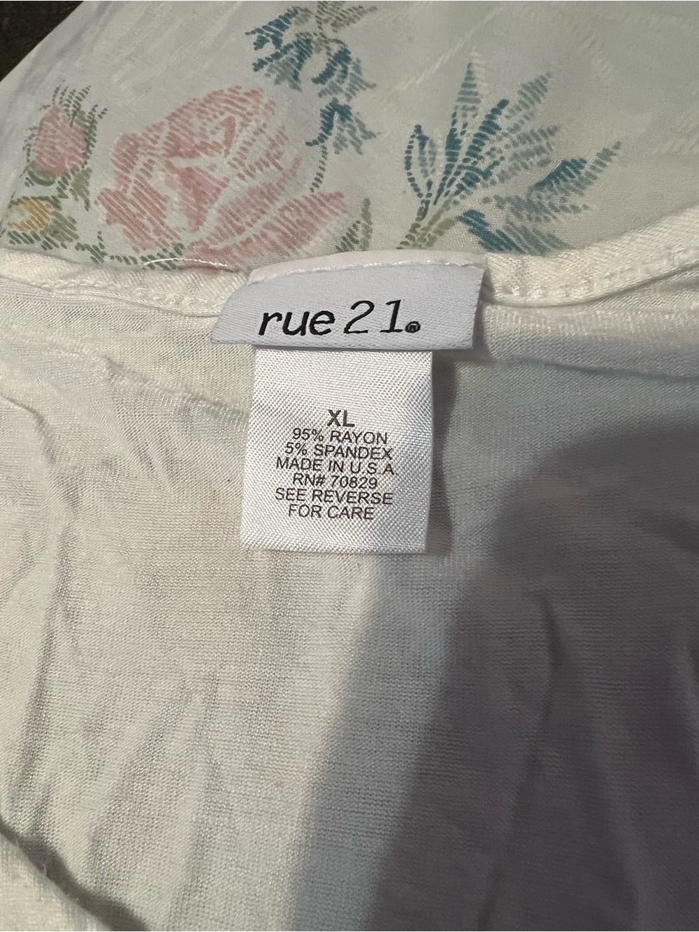 rue21 White Top with Pink & Teal Floral Detail